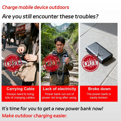 Solar Power Bank with Wireless Charging & Built-In Cables