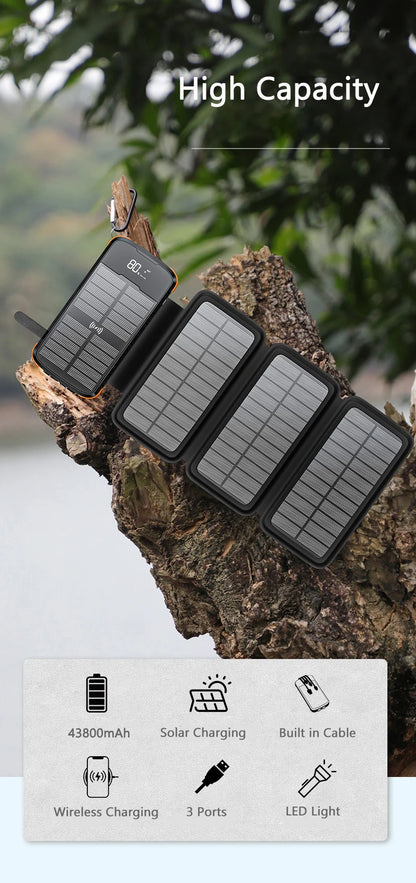 Foldable Solar Power Bank with 4 Solar Panels & Wireless Fast Charging