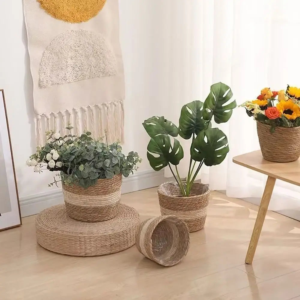 1 pieza para terrazas de jardín, maceta de ratán, cesta de paja, maceta tejida de hierba, decoración de muebles, tamaño mini/pequeño/grande.