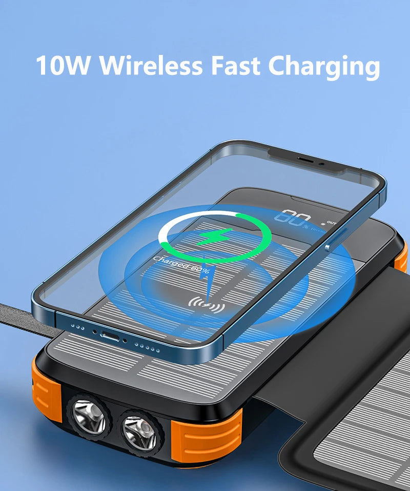 Foldable Solar Power Bank with 4 Solar Panels & Wireless Fast Charging