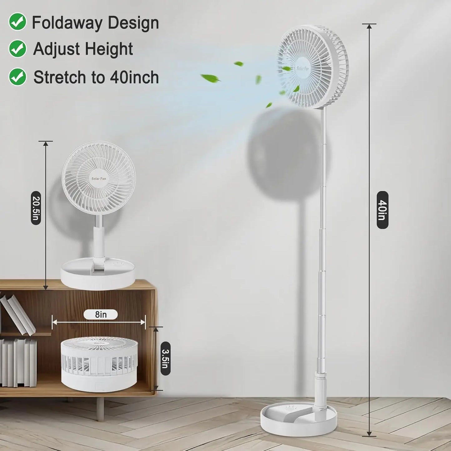 Portable Solar Folding Fan – 8"