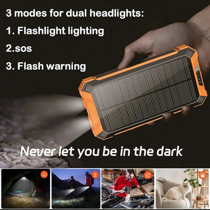 Solar Power Bank with Wireless Charging & Built-In Cables