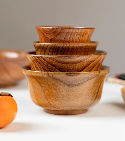 5 Sizes Wooden Rice Soup Bowls Japanese Style Natural Food Container for Fruit Salad Noodle Anti-scalding Eco-friendly Tableware