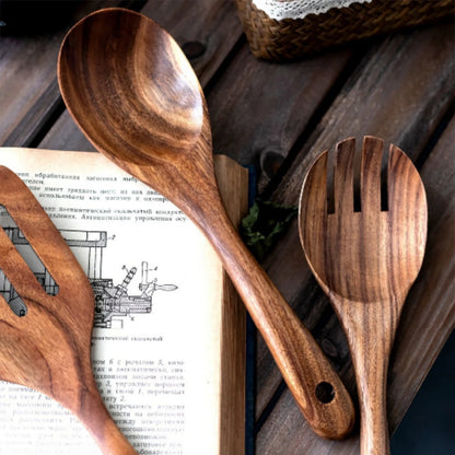 Juego de utensilios de cocina de madera, espátula para el hogar, cuchara, tenedor, cuchara para mezclar, juego de cocina para hornear con cubo de almacenamiento
