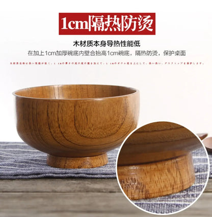Cuencos de madera japoneses de azufaifo para niños, bebés y adultos, cuencos pequeños para sopa, cuencos de ensalada de madera maciza, vajilla retro para el hogar.