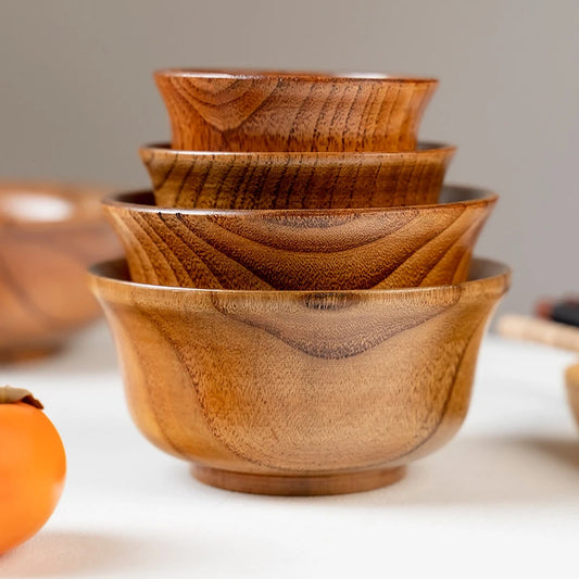 5 Sizes Wooden Rice Soup Bowls Japanese Style Natural Food Container for Fruit Salad Noodle Anti-scalding Eco-friendly Tableware