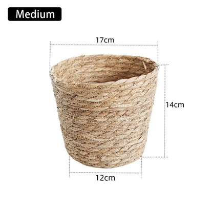 1 pieza para terrazas de jardín, maceta de ratán, cesta de paja, maceta tejida de hierba, decoración de muebles, tamaño mini/pequeño/grande.