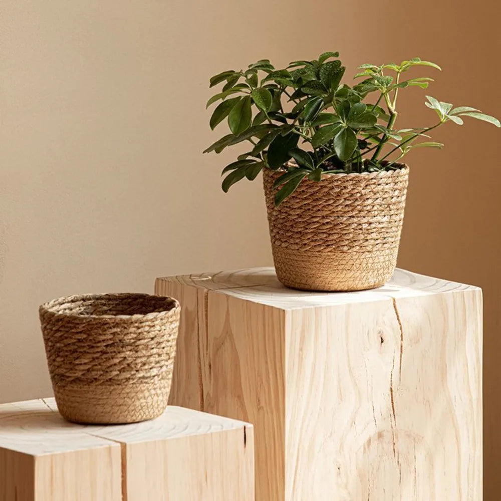 Maceta de mimbre tejida a mano para flores, cesta de mimbre para almacenamiento, maceta de jardín, cesta tejida a mano