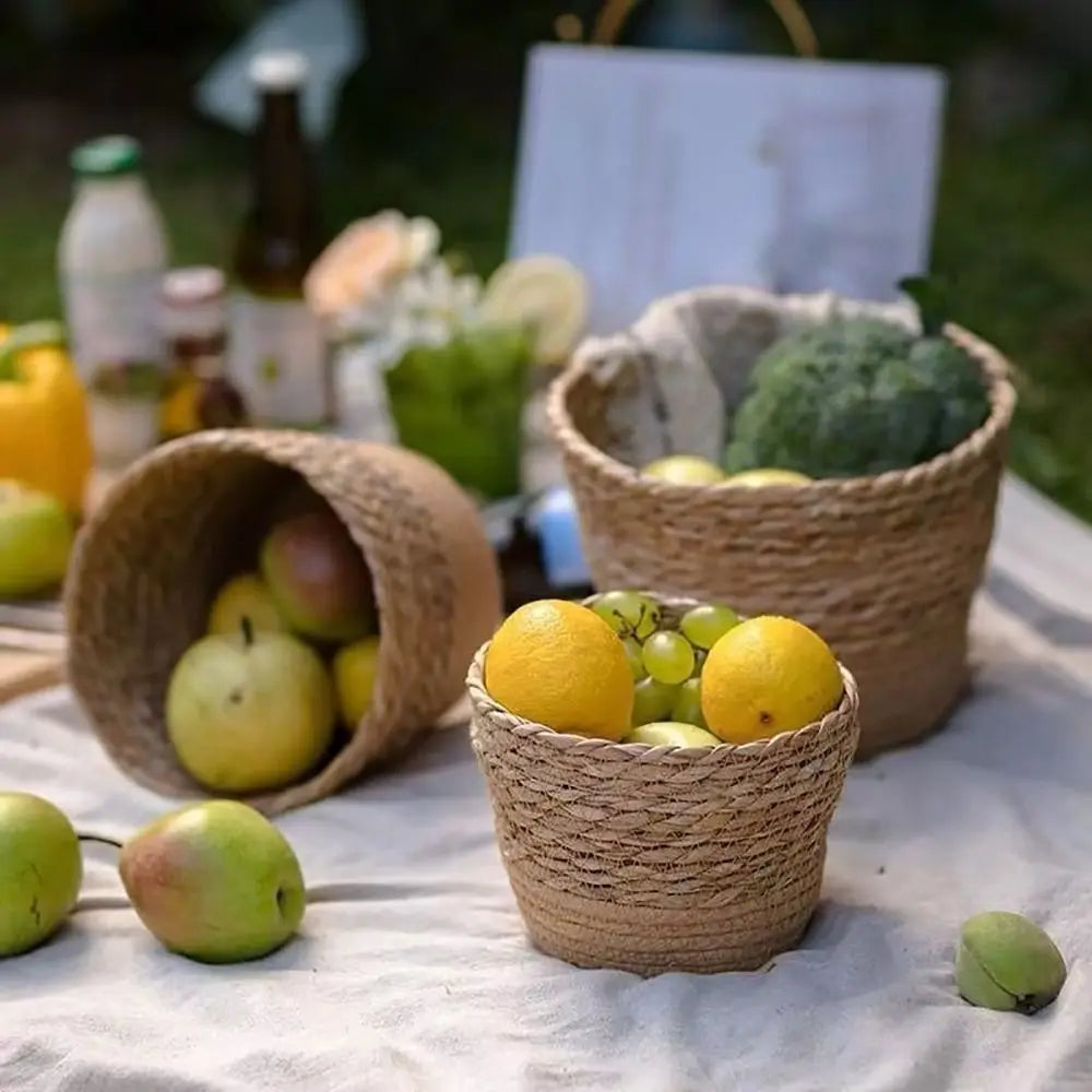 1 pieza para terrazas de jardín, maceta de ratán, cesta de paja, maceta tejida de hierba, decoración de muebles, tamaño mini/pequeño/grande.