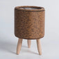 Vaso da fiori in rattan intrecciato alla moda, fioriere creative con gambe rimovibili, resistente supporto per piante intrecciato a mano