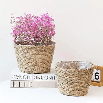 1 pieza para terrazas de jardín, maceta de ratán, cesta de paja, maceta tejida de hierba, decoración de muebles, tamaño mini/pequeño/grande.