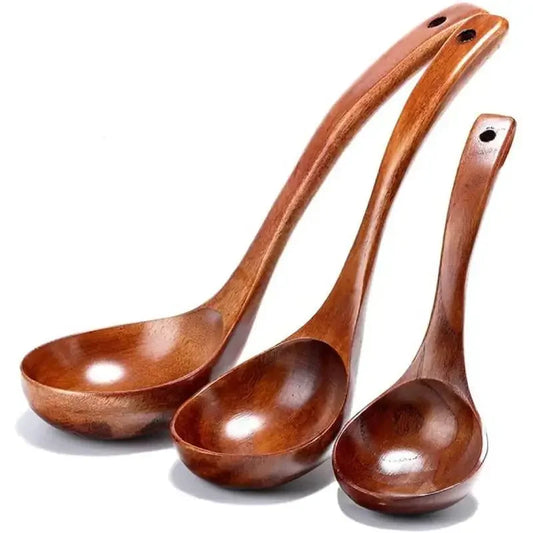 Cuchara de madera para servir, cucharón grande de madera natural para sopa, utensilio de cocina, vajilla hecha a mano para cocina, restaurante, gachas de avena