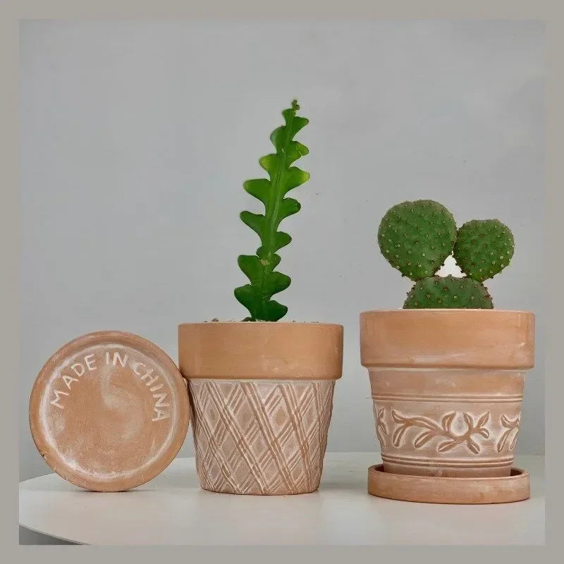 Maceta de cerámica roja, maceta de terracota, macetas de arcilla para cactus y suculentas, macetas de jardín, suministros de jardinería