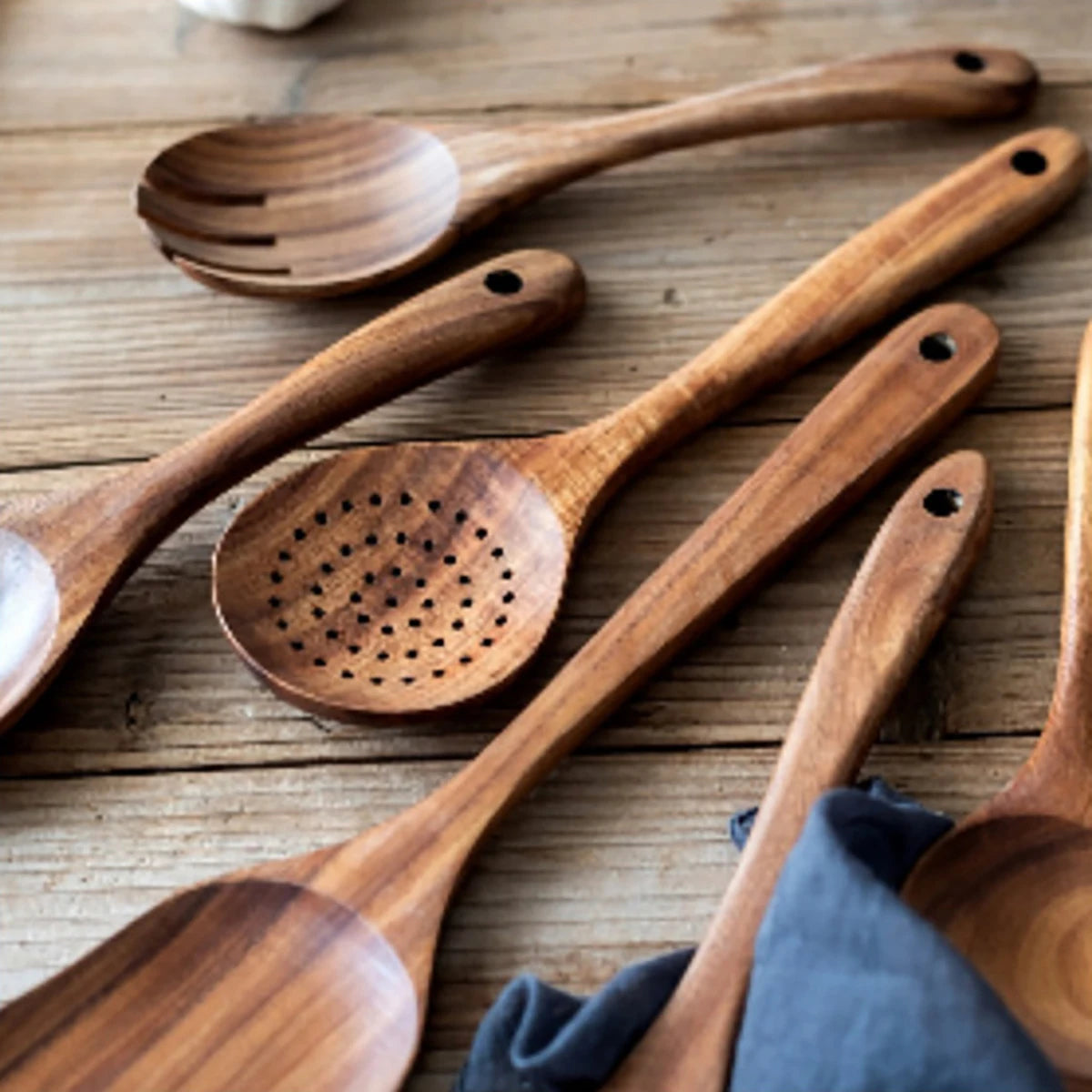 Juego de utensilios de cocina de madera, espátula para el hogar, cuchara, tenedor, cuchara para mezclar, juego de cocina para hornear con cubo de almacenamiento