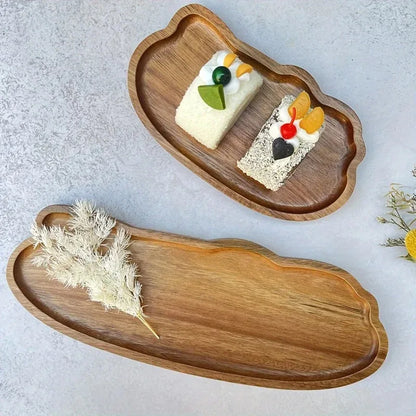 Japanese-style wooden coffee trays, fruit trays, desserts, candies, bread, snacks, cakes, food, table trays
