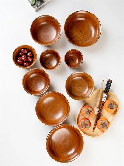 5 Sizes Wooden Rice Soup Bowls Japanese Style Natural Food Container for Fruit Salad Noodle Anti-scalding Eco-friendly Tableware