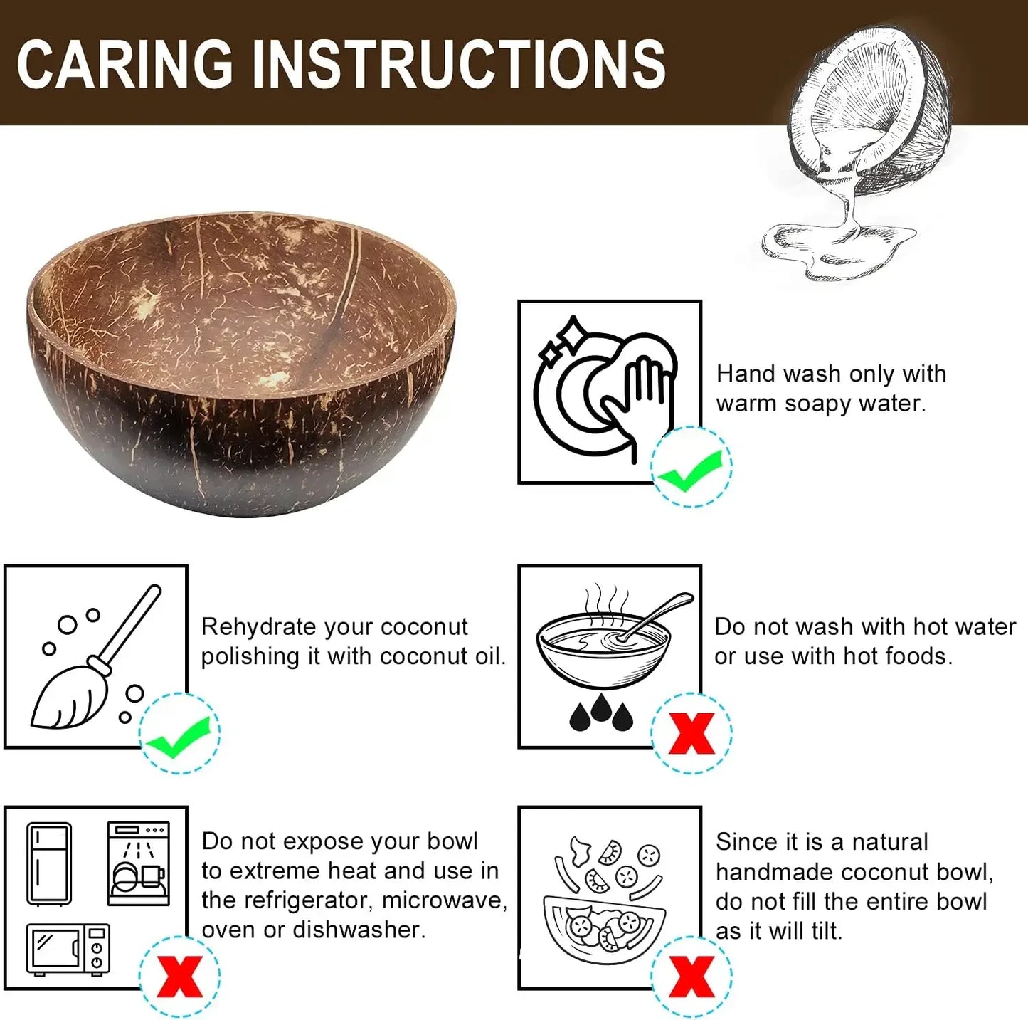 Cuencos de coco para servir platos Ensalada de madera Cuenco de madera reutilizable Utensilios para servir Cuencos de cáscara de coco natural Desayuno Fiesta