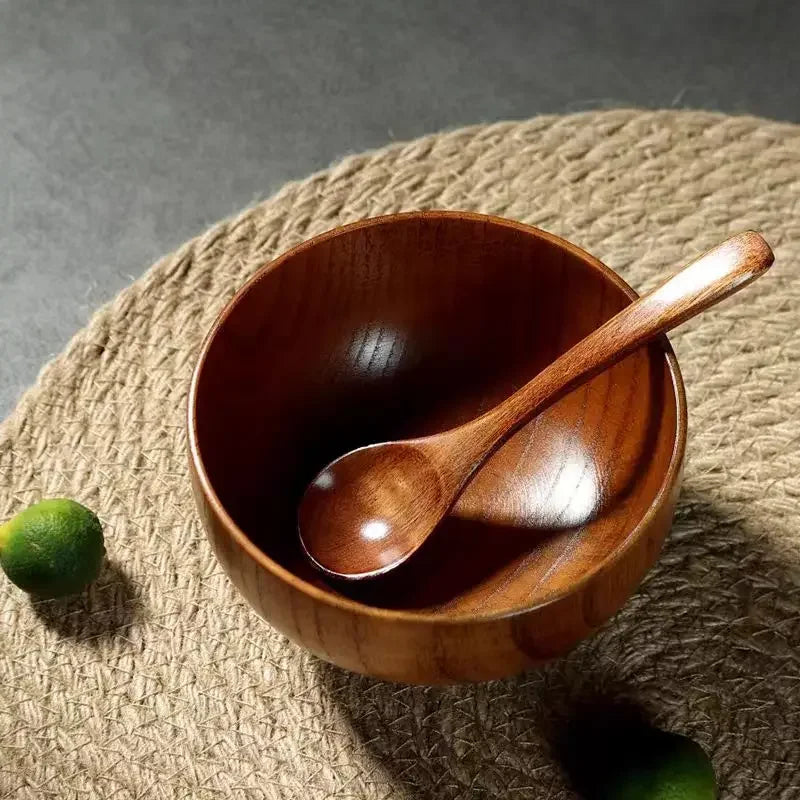 Cuencos de madera japoneses de azufaifo para niños, bebés y adultos, cuencos pequeños para sopa, cuencos de ensalada de madera maciza, vajilla retro para el hogar.