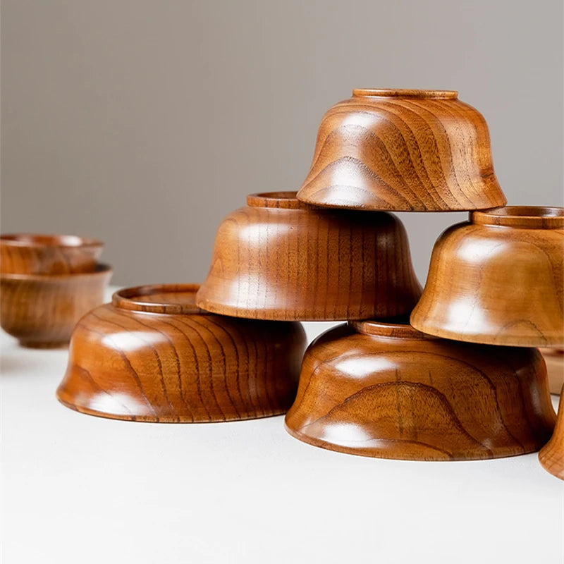 5 Sizes Wooden Rice Soup Bowls Japanese Style Natural Food Container for Fruit Salad Noodle Anti-scalding Eco-friendly Tableware