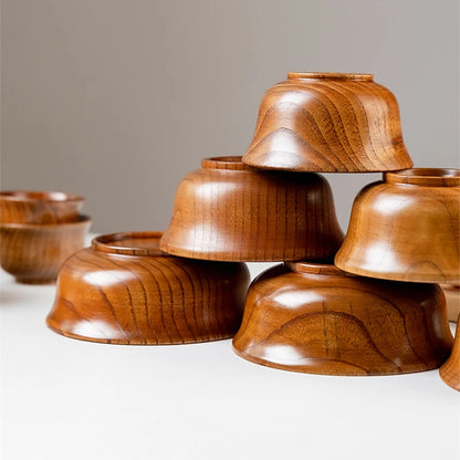 5 Sizes Wooden Rice Soup Bowls Japanese Style Natural Food Container for Fruit Salad Noodle Anti-scalding Eco-friendly Tableware