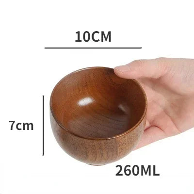 Cuencos de madera japoneses de azufaifo para niños, bebés y adultos, cuencos pequeños para sopa, cuencos de ensalada de madera maciza, vajilla retro para el hogar.