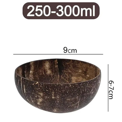 Cuencos de coco natural para servir platos, cuencos de madera reutilizables, cucharas de madera, cuencos de cáscara de coco natural, juego de vajilla de cocina