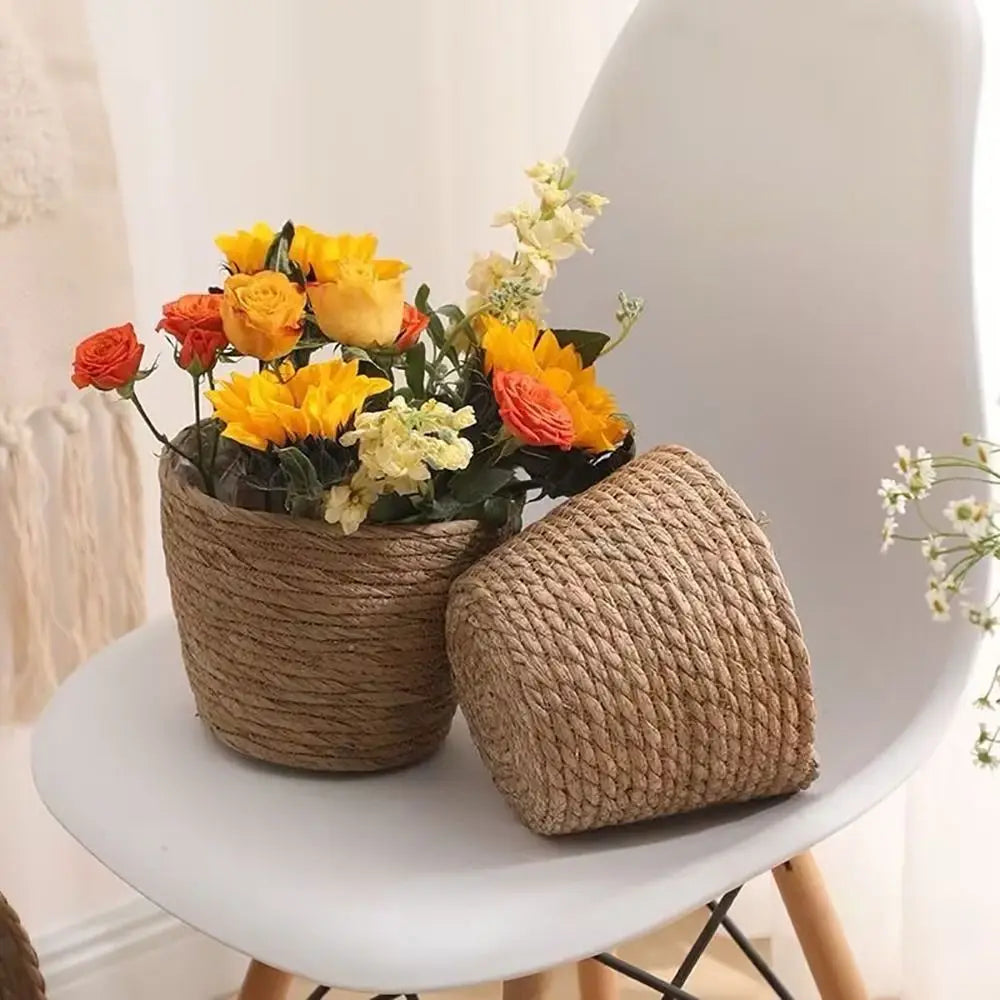 1 pieza para terrazas de jardín, maceta de ratán, cesta de paja, maceta tejida de hierba, decoración de muebles, tamaño mini/pequeño/grande.