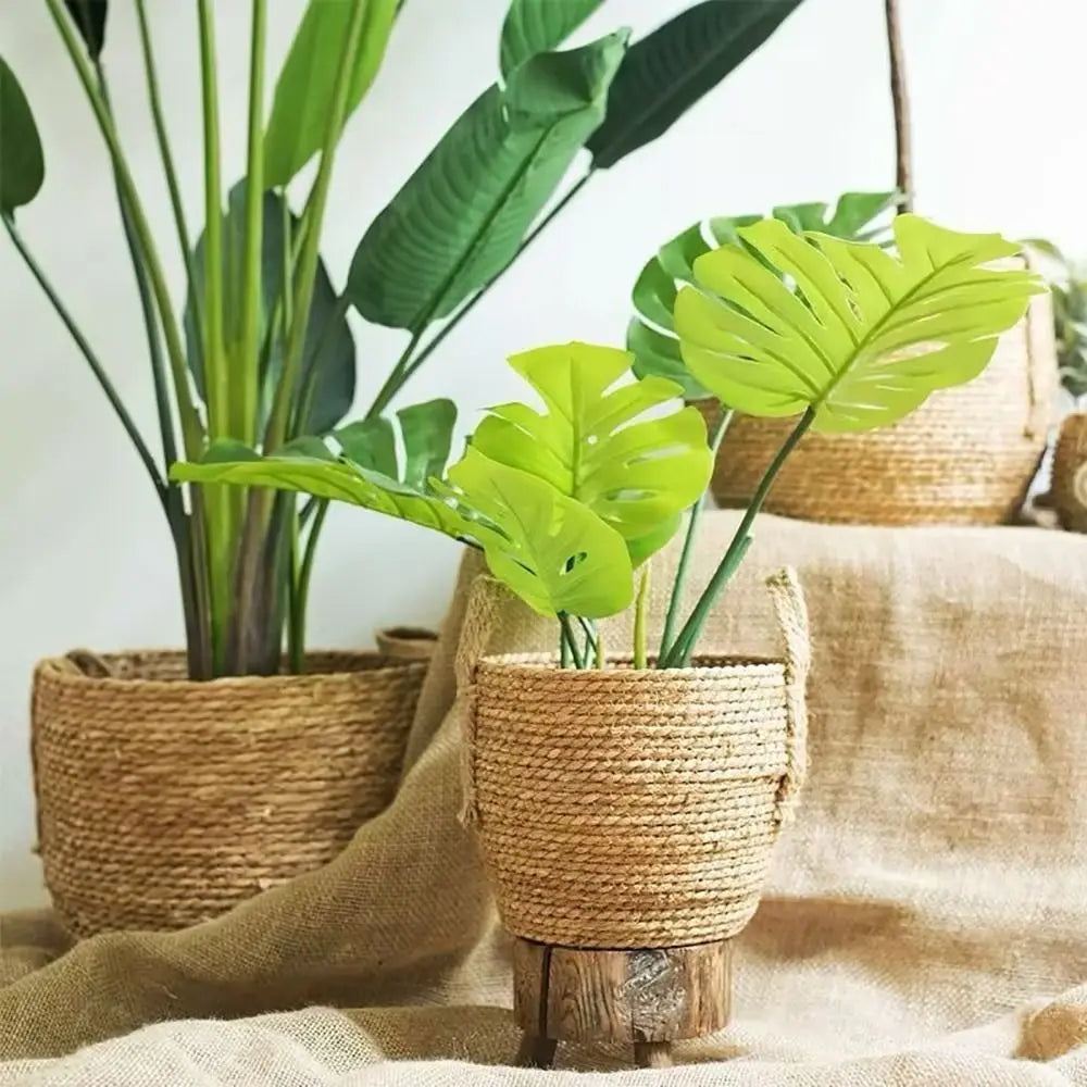 1 pieza para terrazas de jardín, maceta de ratán, cesta de paja, maceta tejida de hierba, decoración de muebles, tamaño mini/pequeño/grande.