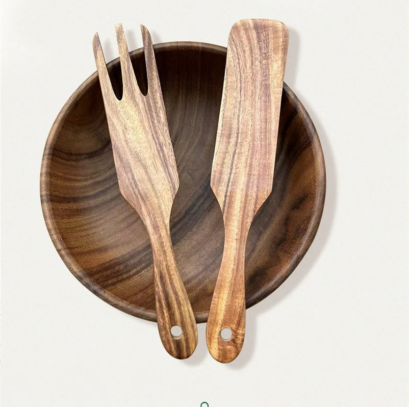 Cuchara de cocina de teca natural, espátula de madera para cocina, juego de utensilios antiadherentes con ganchos para colgar, juego de utensilios de cocina