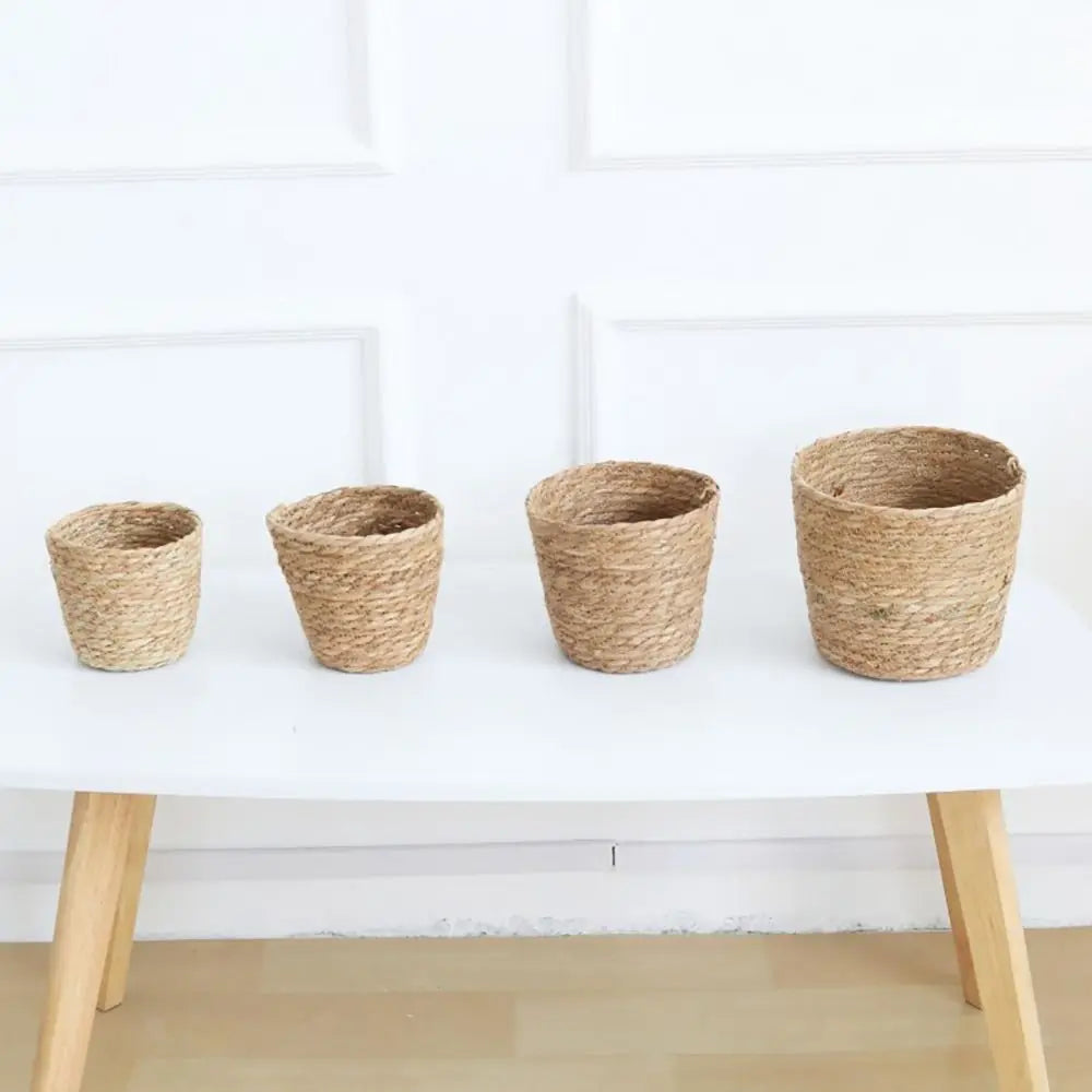 1 pieza para terrazas de jardín, maceta de ratán, cesta de paja, maceta tejida de hierba, decoración de muebles, tamaño mini/pequeño/grande.
