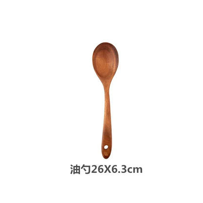 Cuchara de cocina de teca natural, espátula de madera para cocina, juego de utensilios antiadherentes con ganchos para colgar, juego de utensilios de cocina