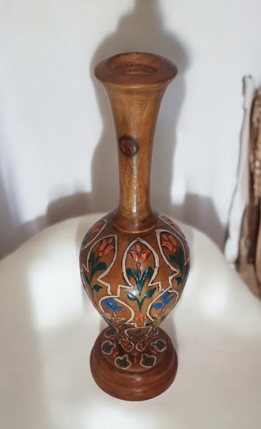 Hand-Painted Decorative Wooden Vase – 35 cm Height