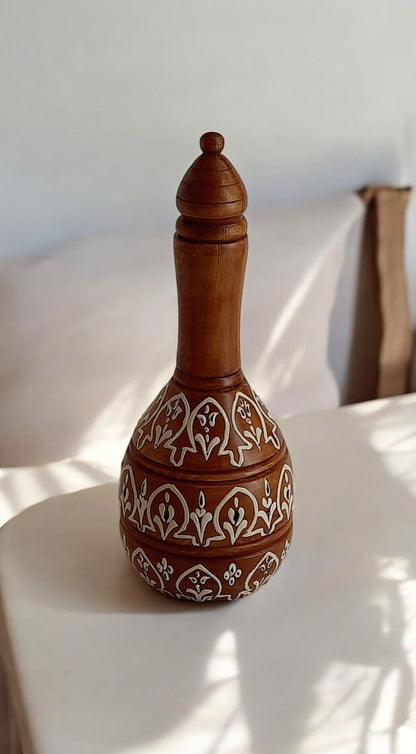 Hand-Painted Ornate Wooden Vase – 25 cm, Jug Shape