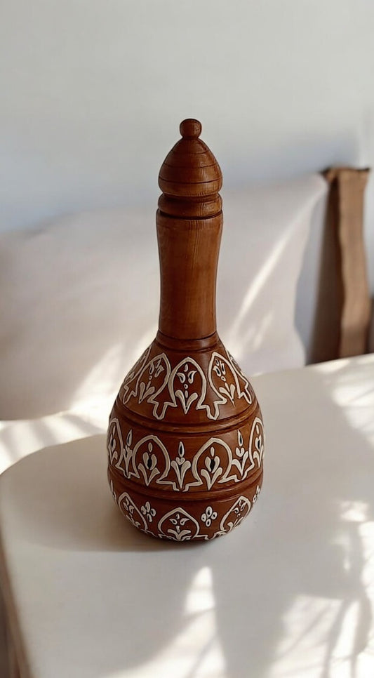 Hand-Painted Ornate Wooden Vase – 25 cm, Jug Shape