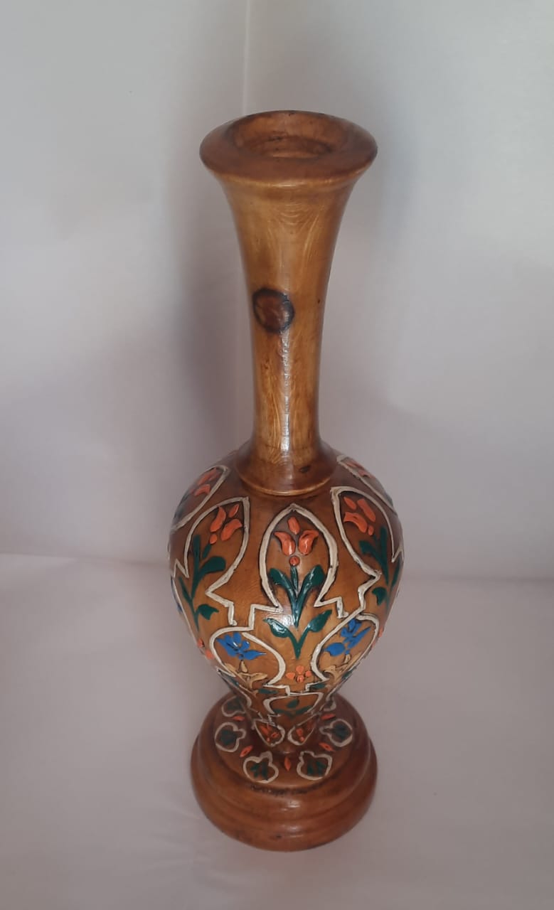 Hand-Painted Decorative Wooden Vase – 35 cm Height