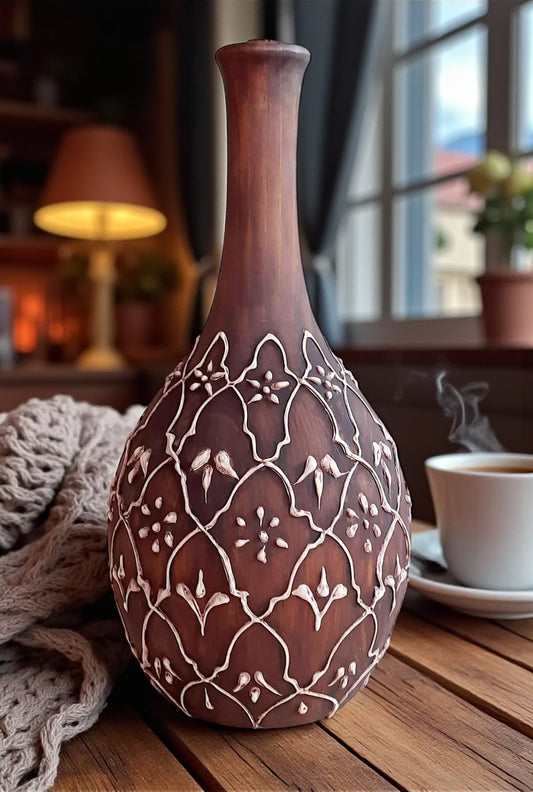 Decorative Wooden Vase – 25 cm Height