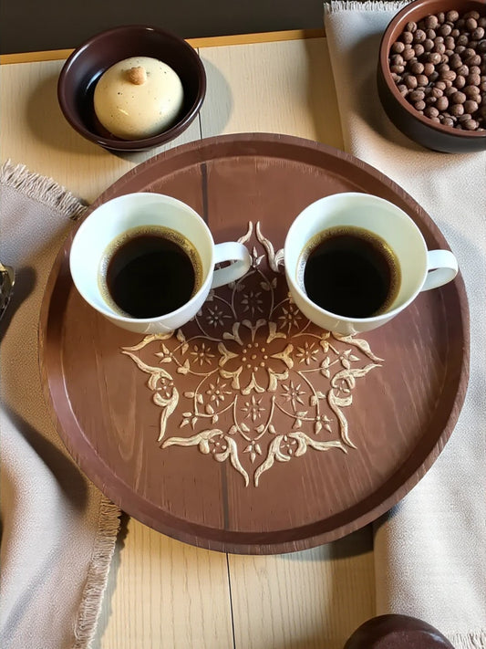 Ornate Wooden Tray – 33 cm Diameter